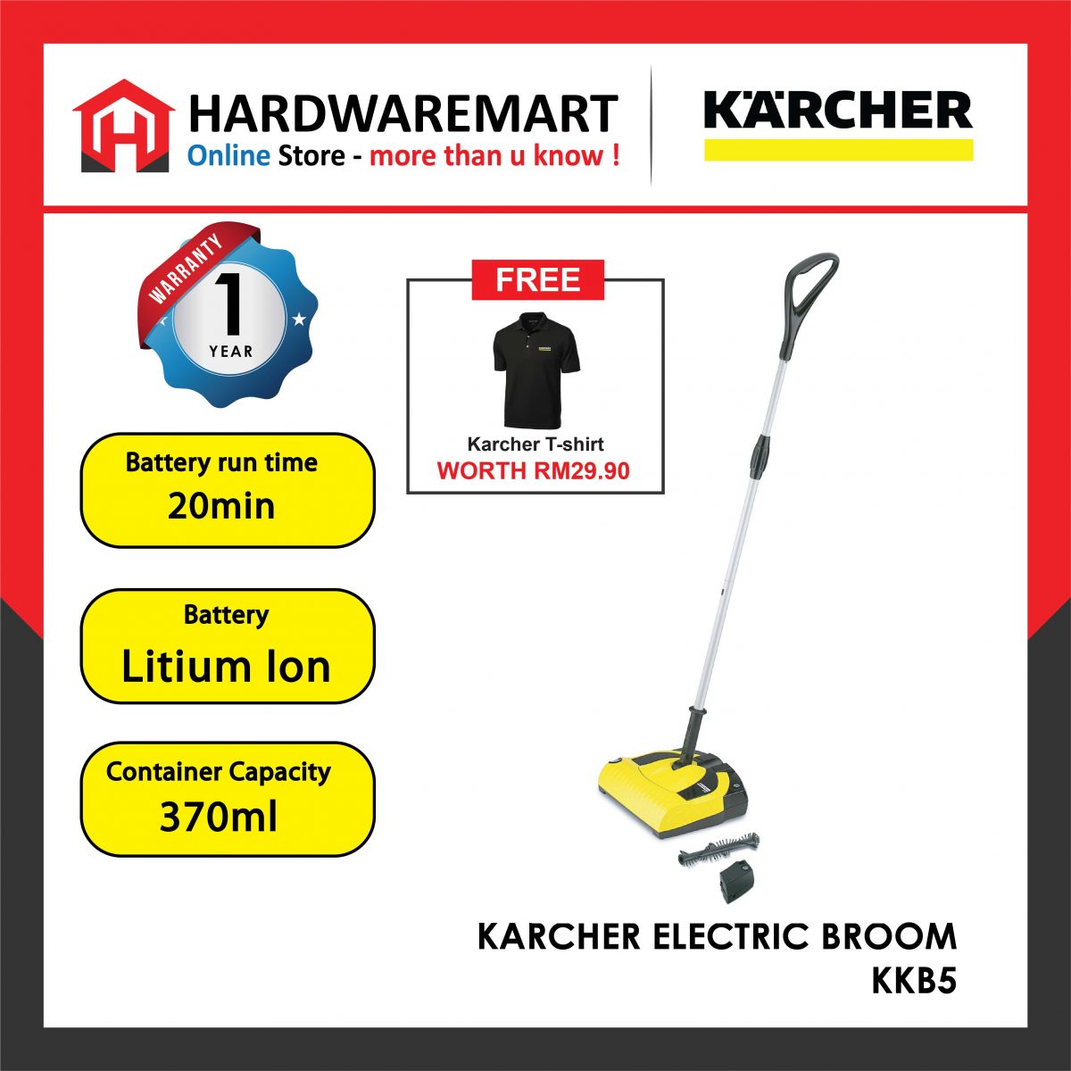 KARCHER Cordless Electric Broom KB 5 HardwareMart