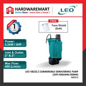 LEO KBZ22.2 SUBMERSIBLE DEWATERING PUMP Pam Air [3 PHASE] (3HP/450LMIN/50MM)