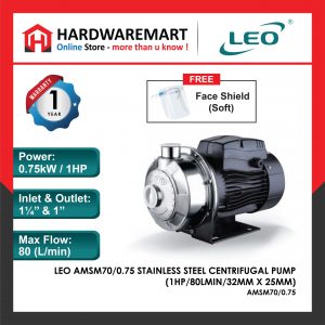 LEO AMSM70/0.75 STAINLESS STEEL CENTRIFUGAL PUMP Pam Air Rumah Kolam [1 PHASE] (1HP/80LMIN)