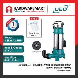 LEO XSP26.4-10/1.8LD SEWAGE SUBMERSIBLE PUMP Pam Air Kumbahan [1 PHASE] (1800W/440LMIN/75MM)