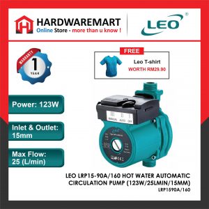 LEO LRP15-90A/160 HOT WATER AUTOMATIC CIRCULATION PUMP Pam Air Rumar Kolam 水泵 (123W/25LMIN/15MM)