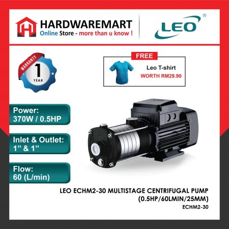 LEO ECHM2-30 MULTISTAGE CENTRIFUGAL PUMP-WITHOUT PRESS CONTROL Pam Air Rumah Kolam 水泵 (0.5HP/60LMIN/25MM)