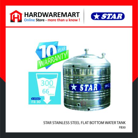 STAR FB30 STAINLESS STEEL FLAT BOTTOM WATER TANK (300L/66GAL)