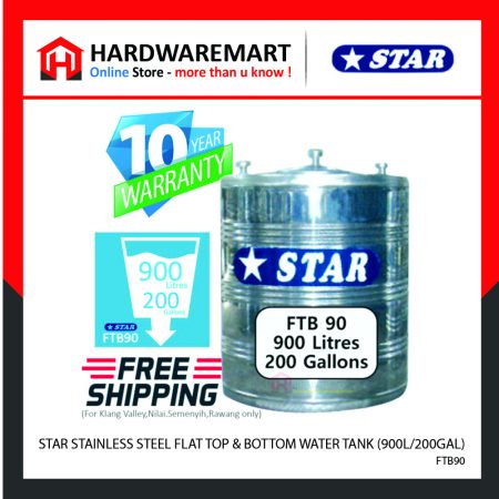 STAR FTB90 STAINLESS STEEL FLAT TOP & BOTTOM WATER TANK (900L/200GAL)