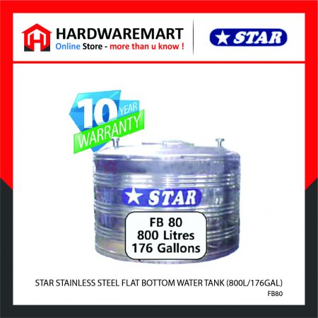 STAR FB80 STAINLESS STEEL FLAT BOTTOM WATER TANK (800L/176GAL)