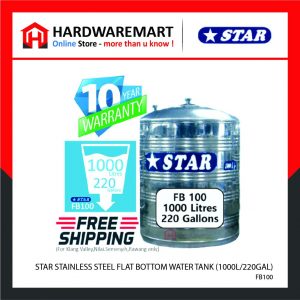 STAR FB100 STAINLESS STEEL FLAT BOTTOM WATER TANK (1000L/220GAL)
