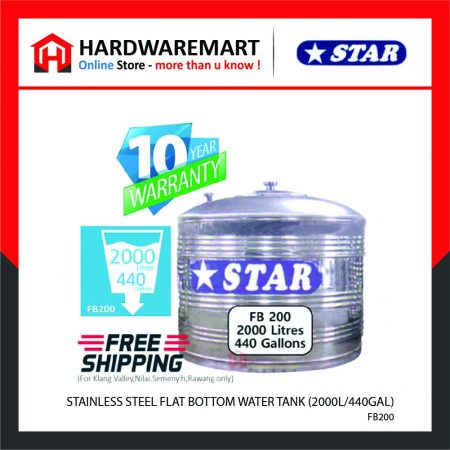 STAR FB200 STAINLESS STEEL FLAT BOTTOM WATER TANK (2000L/440GAL)
