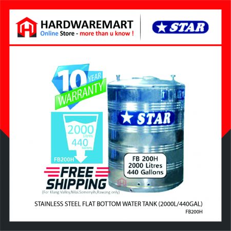 STAR FB200H STAINLESS STEEL FLAT BOTTOM WATER TANK (2000L/440GAL)