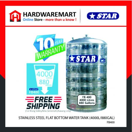 STAR FB400 STAINLESS STEEL FLAT BOTTOM WATER TANK (4000L/880GAL)