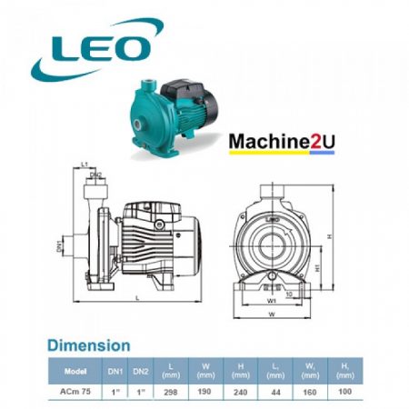 LEO ACM75 CENTRIFUGAL PUMP Pam Air Rumah Kolam [1 PHASE] (750W/100LMIN/25MM)