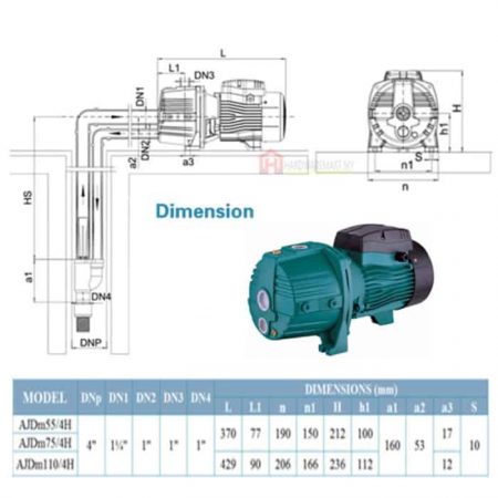 LEO AJDM110/4H SELF-PRIMING JET PUMP FOR DEEP WELL Pam Air Perigi [1 PHASE] (1.5HP/90LMIN)