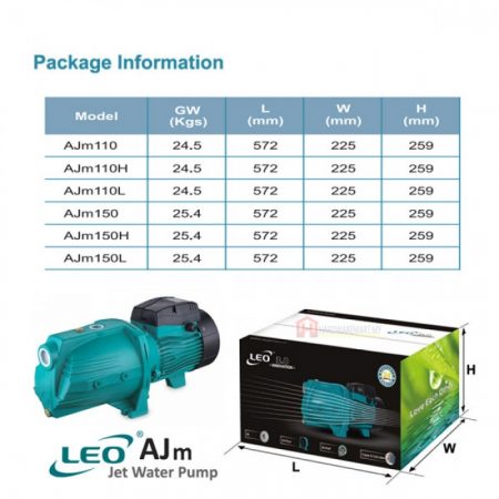 LEO AJM110 SELF-PRIMING JET WATER PUMP Pam Air [1 PHASE] (1.5HP/100LMIN/32MM X 25MM)