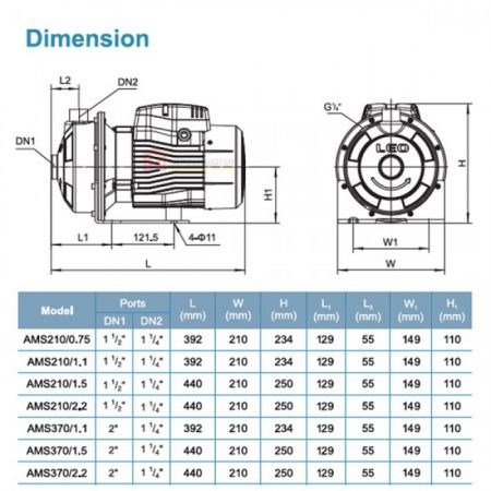 LEO AMS370/2.2 STAINLESS STEEL CENTRIFUGAL PUMP Pam Air Rumah Kolam [3 PHASE] (3HP/520LMIN)