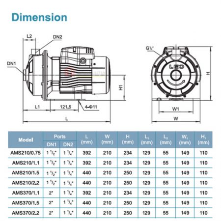 LEO AMS210/1.5 STAINLESS STEEL CENTRIFUGAL PUMP Pam Air Rumah Kolam [3 PHASE] (2HP/290LMIN)