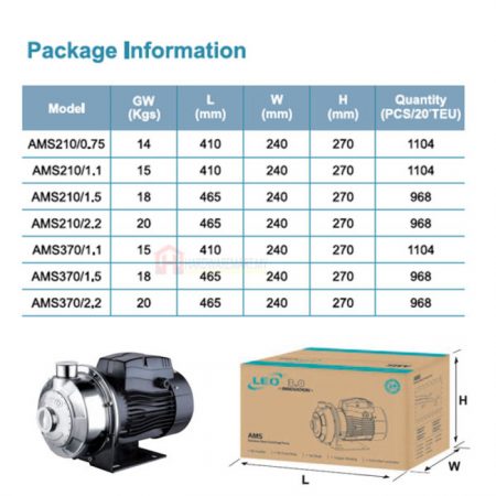 LEO AMS210/1.5 STAINLESS STEEL CENTRIFUGAL PUMP Pam Air Rumah Kolam [3 PHASE] (2HP/290LMIN)