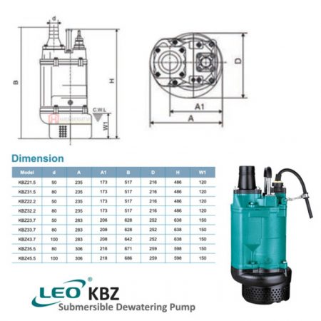 LEO KBZ32.2 SUBMERSIBLE DEWATERING PUMP Pam Air [3 PHASE] (3HP/830LMIN/80MM)