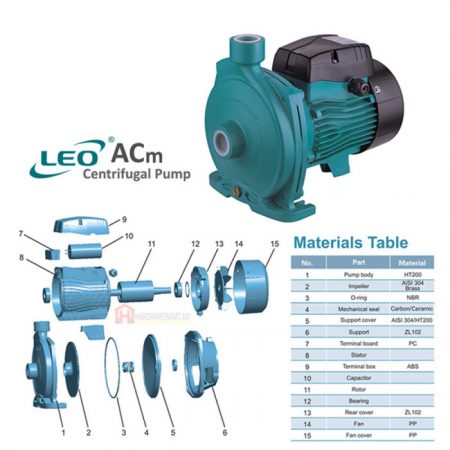 LEO ACM150B2 CENTRIFUGAL PUMP Pam Air Rumah Kolam [1 PHASE] (1500W/2HP/50MM)