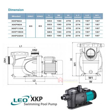 LEO XKP2204 SWIMMING POOL PUMP Pam Air Kolam Renang [1 PHASE] (2200W/500LMIN/50MM)