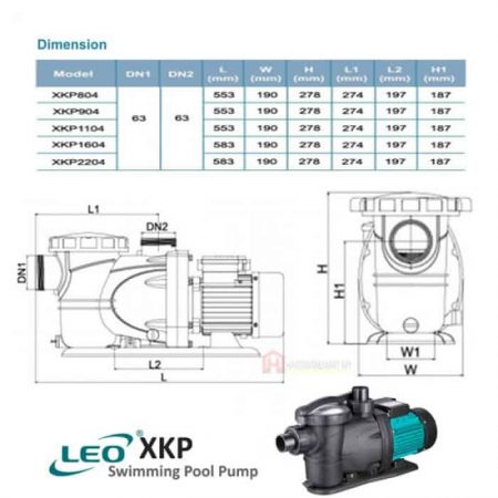 LEO XKP804E SWIMMING POOL PUMP Pam Air Kolam Renang [1 PHASE] (800W/290LMIN/50MM)