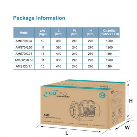 LEO AMSM70/0.75 STAINLESS STEEL CENTRIFUGAL PUMP Pam Air Rumah Kolam [1 PHASE] (1HP/80LMIN)