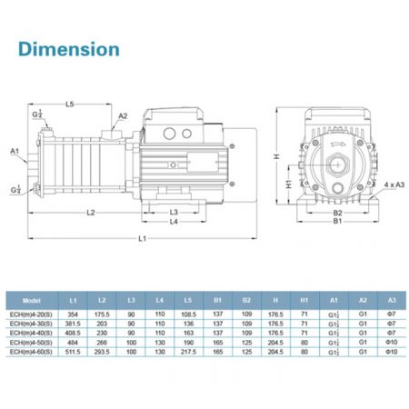 LEO ECHM4-40 MULTISTAGE CENTRIFUGAL PUMP Pam Air Rumah Kolam (1HP/117LMIN/32X25MM)