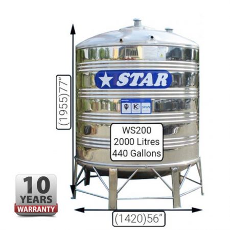 STAR WS200 STAINLESS STEEL WATER TANK (2000L/440GAL)