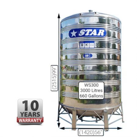 STAR WS300 STAINLESS STEEL WATER TANK (3000L/660GAL)
