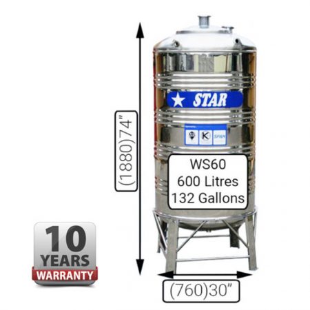 STAR WS60 STAINLESS STEEL WATER TANK (600L/132GAL)