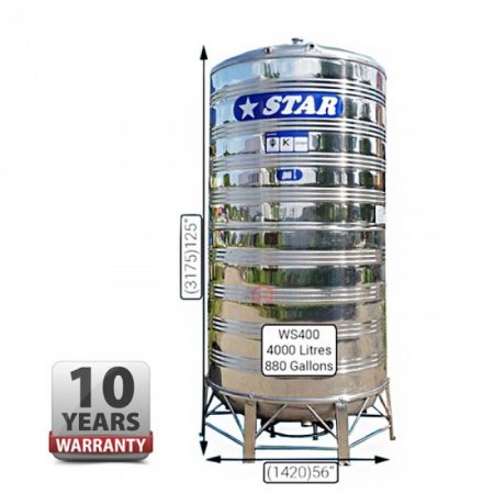 STAR WS400 STAINLESS STEEL WATER TANK WITH STAND (4000L/880GAL)