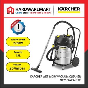 KARCHER NT75/2AP ME TC WET & DRY VACUUM CLEANER (2760W/254MBAR/75L)