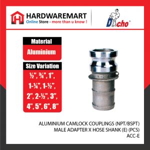 ALUMINIUM CAMLOCK COUPLINGS (NPT/BSPT) - MALE ADAPTER X HOSE SHANK (E) (PCS)