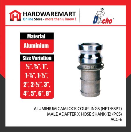 ALUMINIUM CAMLOCK COUPLINGS (NPT/BSPT) - MALE ADAPTER X HOSE SHANK (E) (PCS)