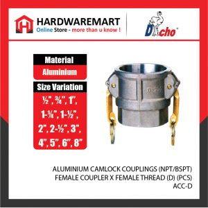 ALUMINIUM CAMLOCK COUPLINGS (NPT/BSPT) - FEMALE COUPLER X FEMALE THREAD (D) (PCS)