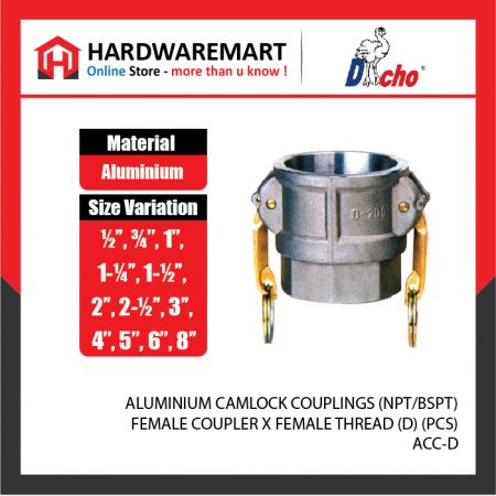 ALUMINIUM CAMLOCK COUPLINGS (NPT/BSPT) - FEMALE COUPLER X FEMALE THREAD (D) (PCS)