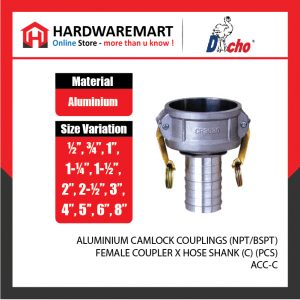 ALUMINIUM CAMLOCK COUPLINGS (NPT/BSPT) - FEMALE COUPLER X HOSE SHANK (C) (PCS)