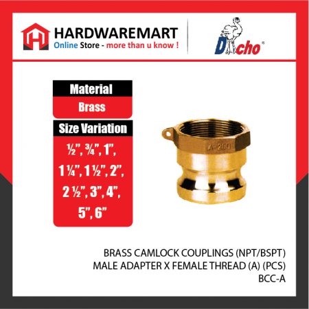 BRASS CAMLOCK COUPLINGS (NPT/BSPT) - MALE ADAPTER X FEMALE THREAD (A) (PCS)