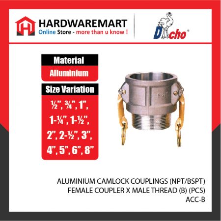 ALUMINIUM CAMLOCK COUPLINGS (NPT/BSPT) - FEMALE COUPLER X MALE THREAD (B) (PCS)