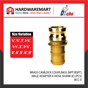 BRASS CAMLOCK COUPLINGS (NPT/BSPT) - MALE ADAPTER X HOSE SHANK (E) (PCS)