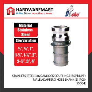STAINLESS STEEL 316 CAMLOCK COUPLINGS (BSPT/NPT) - MALE ADAPTER X HOSE SHANK (E) (PCS)