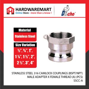 STAINLESS STEEL 316 CAMLOCK COUPLINGS (BSPT/NPT) - MALE ADAPTER X FEMALE THREAD (A) (PCS)