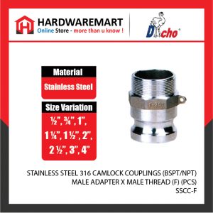 STAINLESS STEEL 316 CAMLOCK COUPLINGS (BSPT/NPT) - MALE ADAPTER X MALE THREAD (F) (PCS)