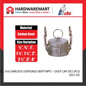 STAINLESS STEEL 316 CAMLOCK COUPLINGS (BSPT/NPT) - DUST CAP (DC) (PCS)