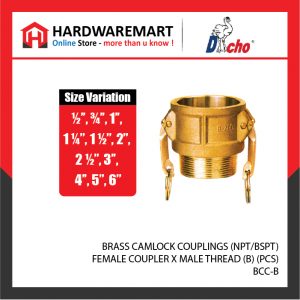 BRASS CAMLOCK COUPLINGS (NPT/BSPT) - FEMALE COUPLER X MALE THREAD (B) (PCS)