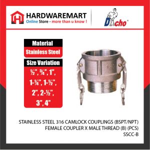 STAINLESS STEEL 316 CAMLOCK COUPLINGS (BSPT/NPT) - FEMALE COUPLER X MALE THREAD (B) (PCS)