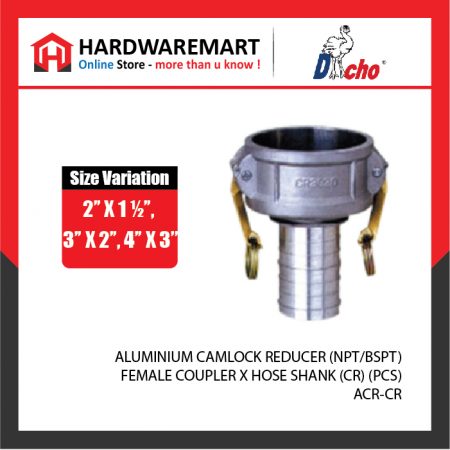 ALUMINIUM CAMLOCK REDUCER (NPT/BSPT) - FEMALE COUPLER X HOSE SHANK (CR) (PCS)