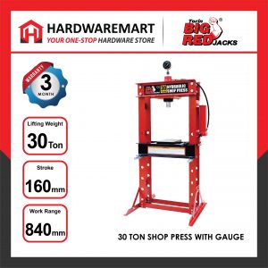 BIGRED 30 TON HYDRAULIC SHOP PRESS WITH GAUGE MANUAL PRESS MACHINE CAR BEARING DISASSEMBLY AUTO REPAIR MEMBAIKI KERETA
