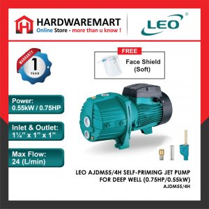 LEO AJDM55/4H JET PUMP FOR DEEP WELLS Pam Air Perigi [1 PHASE] (0.55kW/0.75HP)