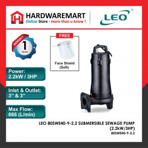 LEO 80SWE40-9-2.2 SUBMERSIBLE SEWAGE PUMP Pam Air Rumah Kolam [3 PHASE] (2.2kW/3HP)