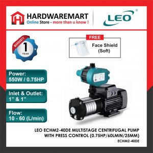 LEO ECHM2-40DE MULTISTAGE CENTRIFUGAL PUMP Pam Air Rumah Kolam C/W PRESS CONTROL [1 PHASE] (0.75HP/60LMIN)