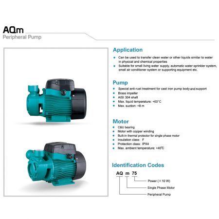 LEO AQM75 PERIPHERAL PUMP Pam Air Rumah Kolam [1 PHASE] (0.75kW/1HP)